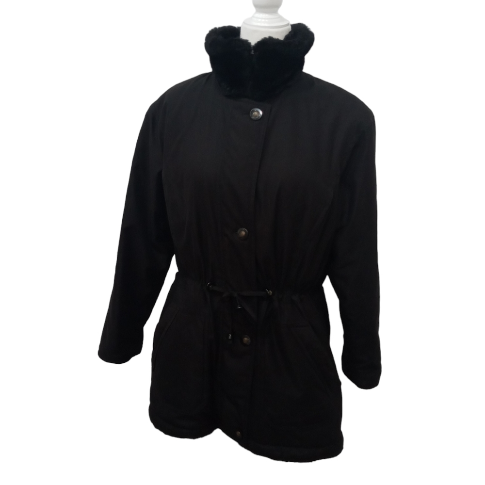 Gallery Black Coat with Faux Fur Collar Size XS